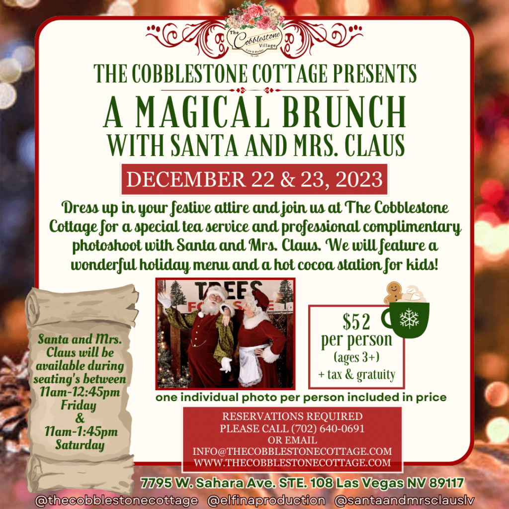THE COBBLESTONE COTTAGE PRESENTS A MAGICAL BRUNCH WITH SANTA AND MRS. CLAUS